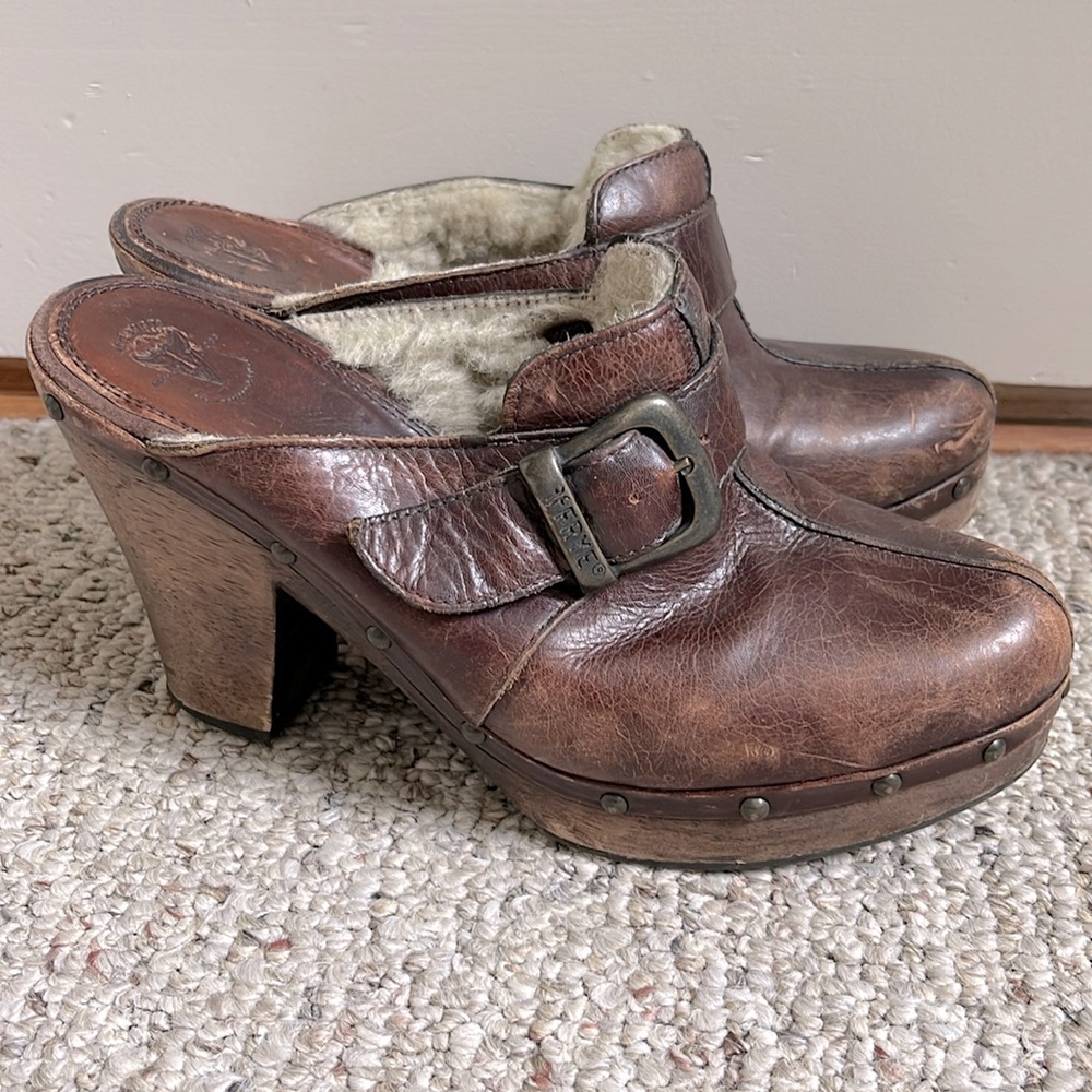 Frye Genuine Leather Shearling Lined Mules